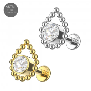 Bezel Set CZ Center with Tear Shaped Beaded Ball Edge Implant Grade Titanium Internally Threaded Labret