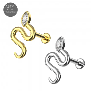 Implant Grade Titanium Internally Threaded Labret Stud With Snake Top