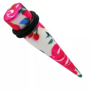 Mix Pink Flower Straight Ear Expander With O Ring