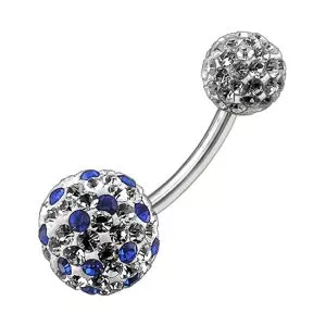 Blue White Crystal Stone With Steel Bar Navel Ring FDBLY098
