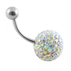 Rainbow Color Crystal stone Studded With SS Bar Belly Ring 