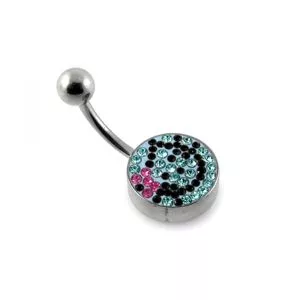 preciosa Crystal stone Banana Bar Belly Ring with steel Base 