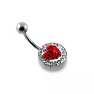 Pink Crystal stone Heart With Steel Base In SS Curved Belly Ring Body Jewelry