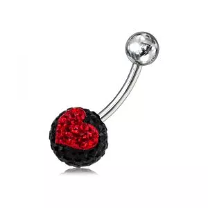 Black With Red Crystal stone Heart Jeweled With 316L SS Navel Ring