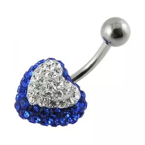 Crystal stone Heart Belly Button Ring SS Curved Barbell 