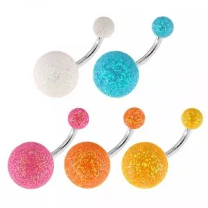 Surgical Steel Colorful Double Glitter Ball Navel Belly Ring