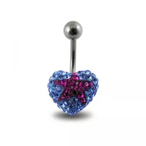 Blue Crystal stone With Red Star 316L SS Belly Ring