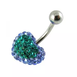 Mix Color Crystal stone Heart Curved Barbell Navel Belly Ring
