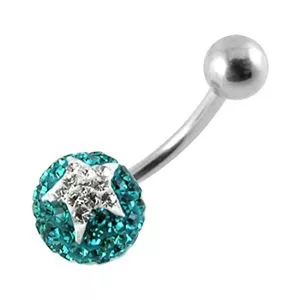 Crystal stone Jeweled Star SS Bar Belly Ring FDBLY382 