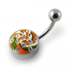 Multi Color painted Crystal Navel Ring with Steel Base