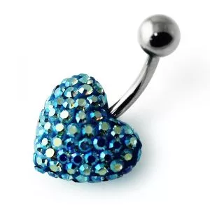 Sky Blue Crystal Stone Heart With Curved Bar Navel Belly Ring FDBLY628
