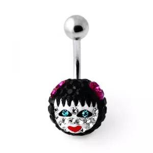 Multi Crystal stone Girl face Carved in Pumpkin Navel Bar