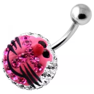 Multi Crystal stone White Doraemon Navel Ring