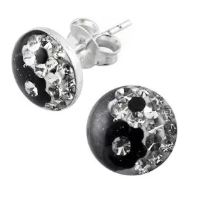Multi Crystal Ying Yang Earring with Epoxy Cover
