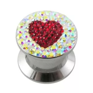 316L SS Screw Fit Crystal Stone Heart Ear Flesh Tunnel