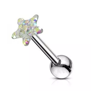 SS Tongue Barbell With Star Crystal Top