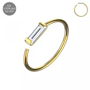 925 Sterling Silver CZ Bar Jeweled Nose Hoop Ring