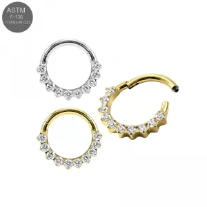 G23 Titanium Front-Facing CZ Jeweled Hinged Clicker Ring – 16G (1.2mm)