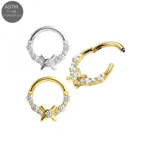 G23 Titanium X-Cross Center Jeweled Hinged Clicker Ring – 16G (1.2mm)