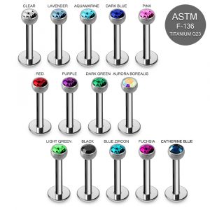 G23 Grade Titanium Labret with Flat Cubic Zirconia Ball