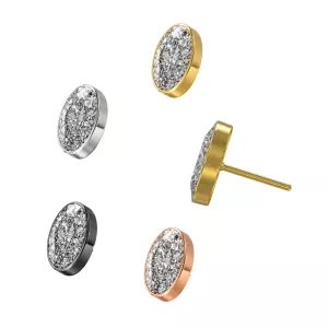 G23 Grade Titanium Rose Oval CZ Jeweled Threadless Pin Top