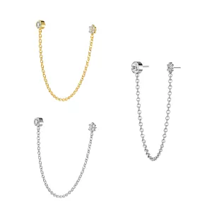 G23 Grade Titanium Two Hole Piercing Chain with Round and Flower Design Threadless Pin Top