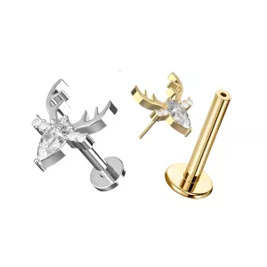 G23 Titanium Clear Jeweled Deer Threadless Pin Tragus Top with Labret
