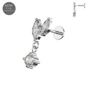 G23 Titanium Marquise and Round CZ Dangle Labret Stud