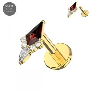 G23 Titanium Garnet Red Marquis and CZ Cluster Internally Threaded top with Round Base Labret