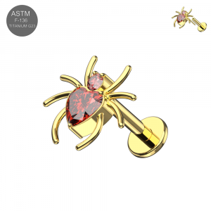 ASTM F-136 Titanium Red Heart CZ Spider Threadless Labret (18G/16G)