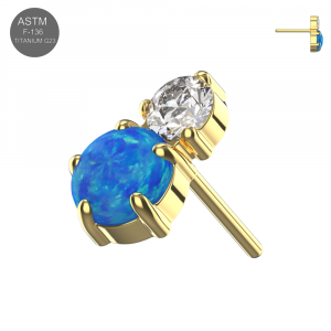 ASTM F-136 Titanium Peanut Duo CZ and Opal Threadless Top – Universal 18G/16G Fit
