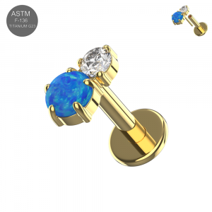ASTM F-136 Titanium Peanut Duo CZ and Opal Threadless Labret (18G/16G)
