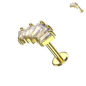 316L Surgical Steel 5-Crystal Baguette Fan Internally Threaded Labret (16G)