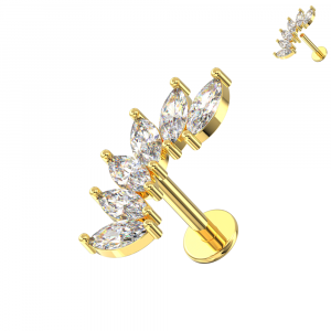 316L Surgical Steel 6-Crystal Graduated Marquise Cluster Internally Threaded Labret (16G)