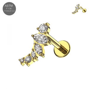 ASTM F-136 Titanium Marquise and Round CZ Cluster Threadless Labret (18G/16G)