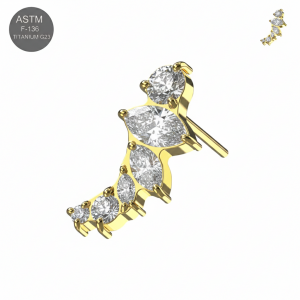 ASTM F-136 Titanium Marquise and Round CZ Cluster Threadless Top – Universal 18G/16G Fit