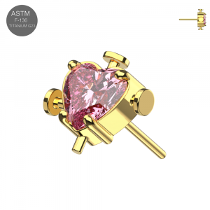 ASTM F-136 Titanium Pierced Pink Heart CZ with Nail Accents Threadless Top – Universal 18G/16G Fit