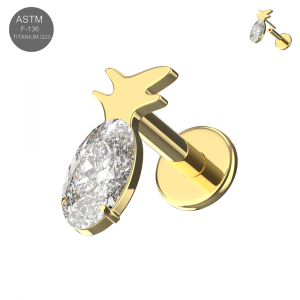 ASTM F-136 Titanium Pineapple CZ Threadless Labret (18G/16G)