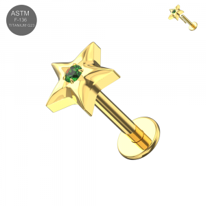 ASTM F-136 Titanium Star Green CZ Threadless Labret (18G/16G)