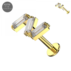 ASTM F-136 Titanium Triple Baguette Cluster Threadless Labret (18G/16G)