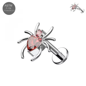 Implant Grade G23 Titanium Threadless Spider Red Heart CZ Top with Labret