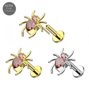 Implant Grade G23 Titanium Threadless Spider Red Heart CZ Top with Labret