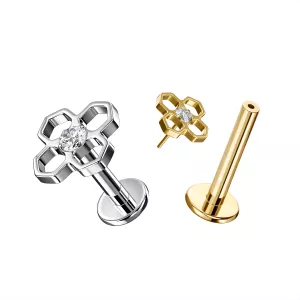 Implant Grade Titanium Geometric Flower CZ Threadless Pin Tragus Top with Labret