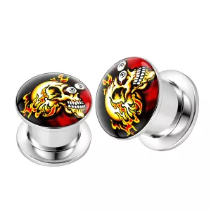 Internally threaded Firing Skull Logo Ear Flesh Tunnel