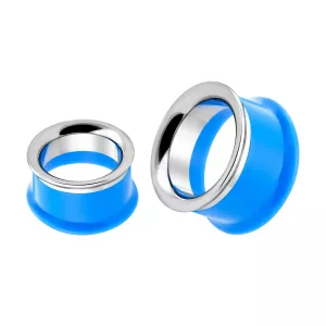 Light Blue UV Acrylic with Steel Internal Thread Flesh Tunnel