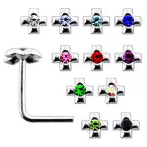 925 Silver Jeweled Irish Cross L-Bend Nose stud