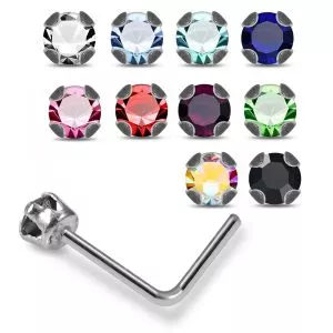 925 Silver Ruby Color Stone L-Bend Nose Stud