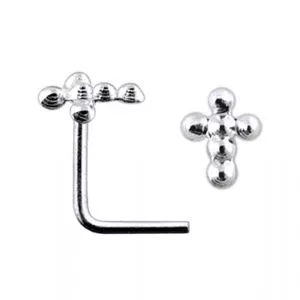 925 Silver Embossed Cross L-Bend Nose Stud