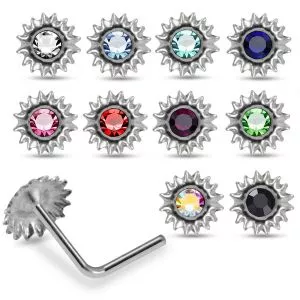 Radiant Solitude Embossed Single Stone Sun 925 Sterling Silver Nose Stud