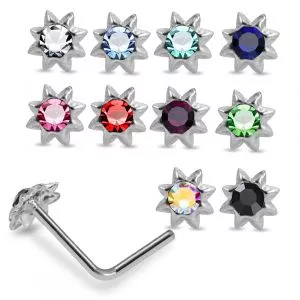 925 Silver Blue Gem Stone Studded L-Bend Nose Stud